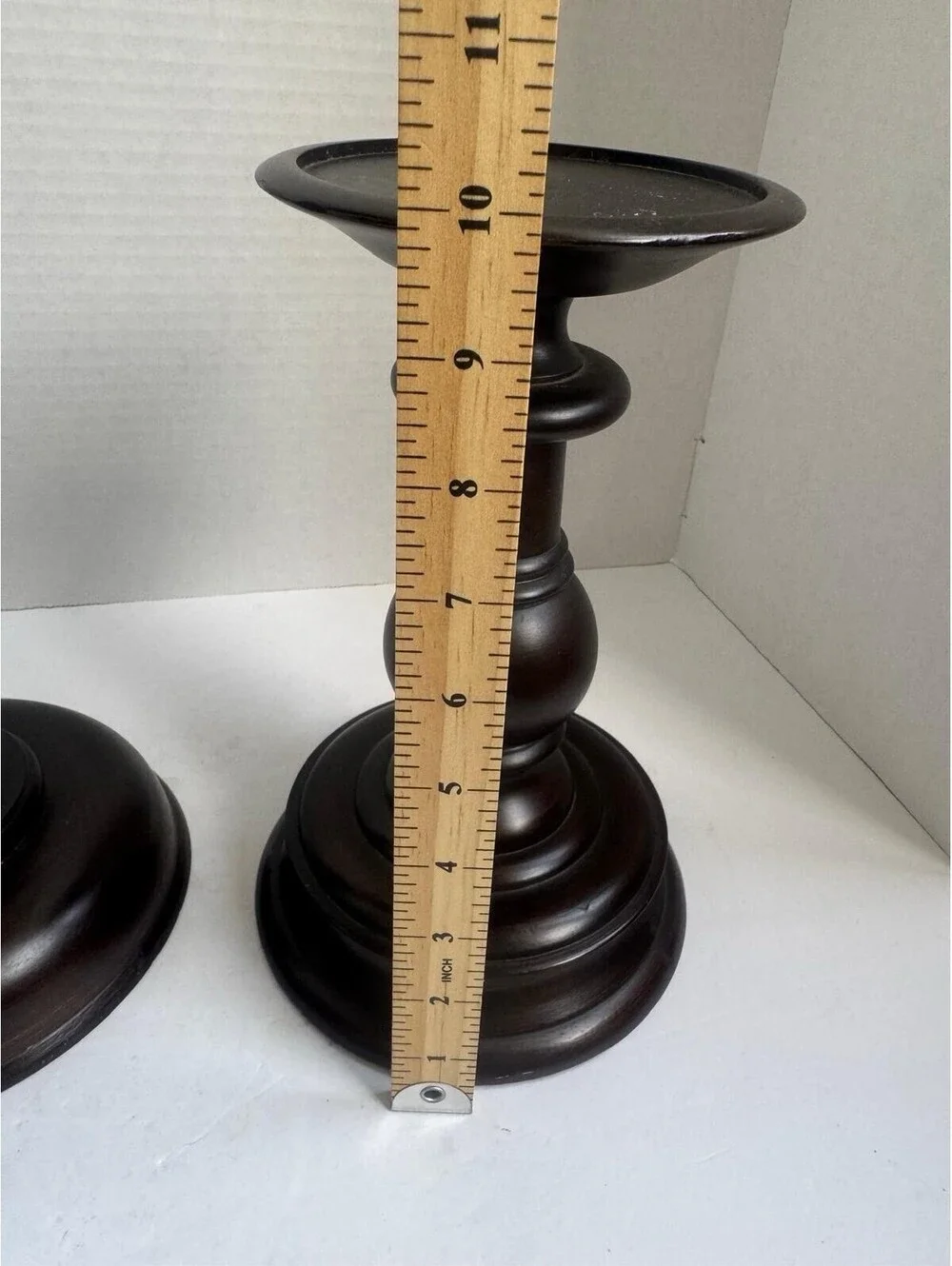 Vintage Pottery Barn Turned Wood Pillar Candle Holders — Espresso Finish